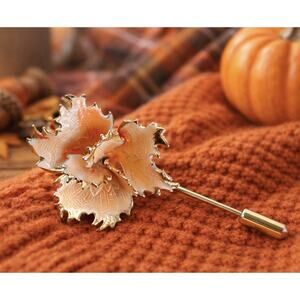 Vintage Enamel Maple Leaf Stick Pin Gold Tone Lapel Hat Pin Autumn